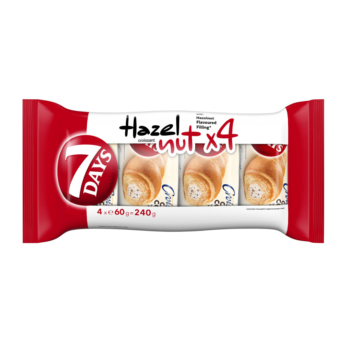 7Days Croissants Haselnuss cremige Füllung 4x60g Packung 240g
