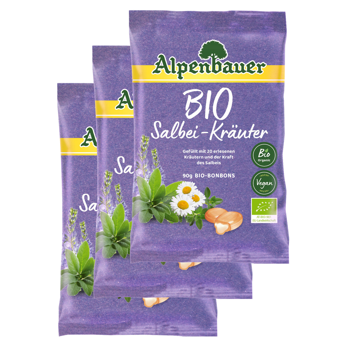 Alpenbauer Bio Salbei Kräuter Bonbons wilder Salbei 90g 3er Pack