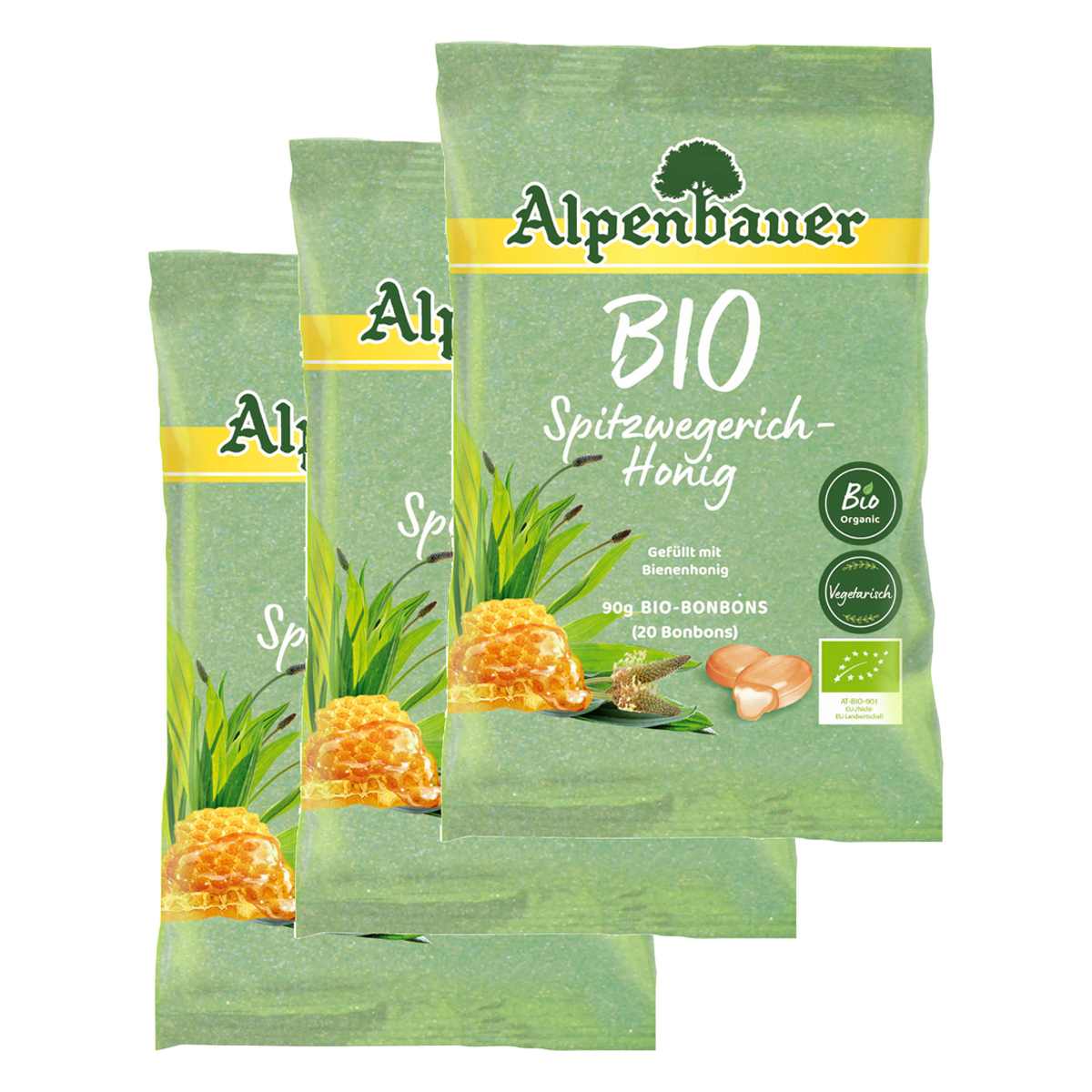 Alpenbauer Bio Spitzwegerich Honig mit Bienenhonig 90g 3er Pack