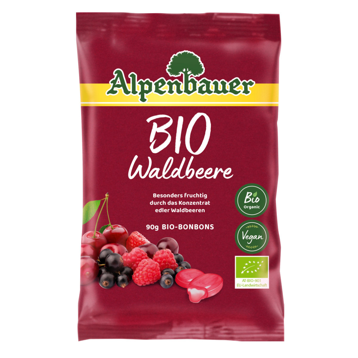 Alpenbauer Bio Waldbeeren Bonbons Hartkaramell mit flüssigem Kern 90g