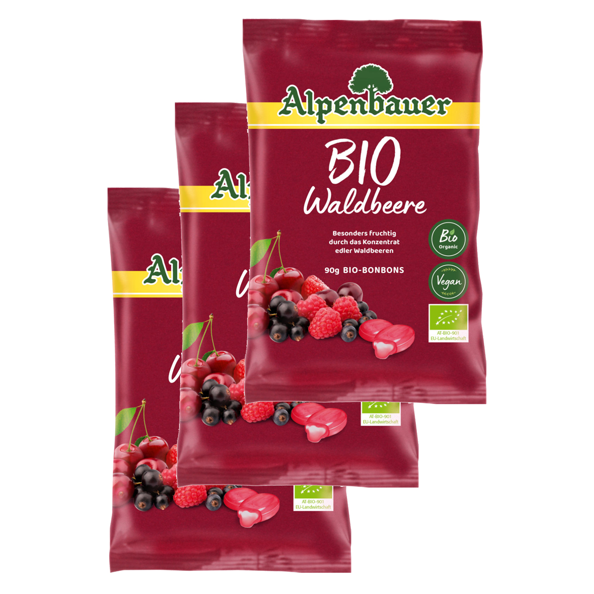 Alpenbauer Bio Waldbeeren Bonbons mit flüssigem Kern 90g 3er Pack
