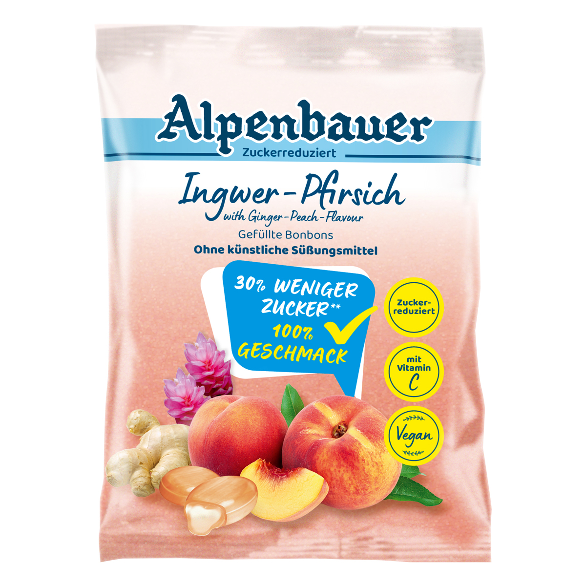 Alpenbauer Ingwer Pfirsich gefüllte Bonbons zuckerreduziert 60g