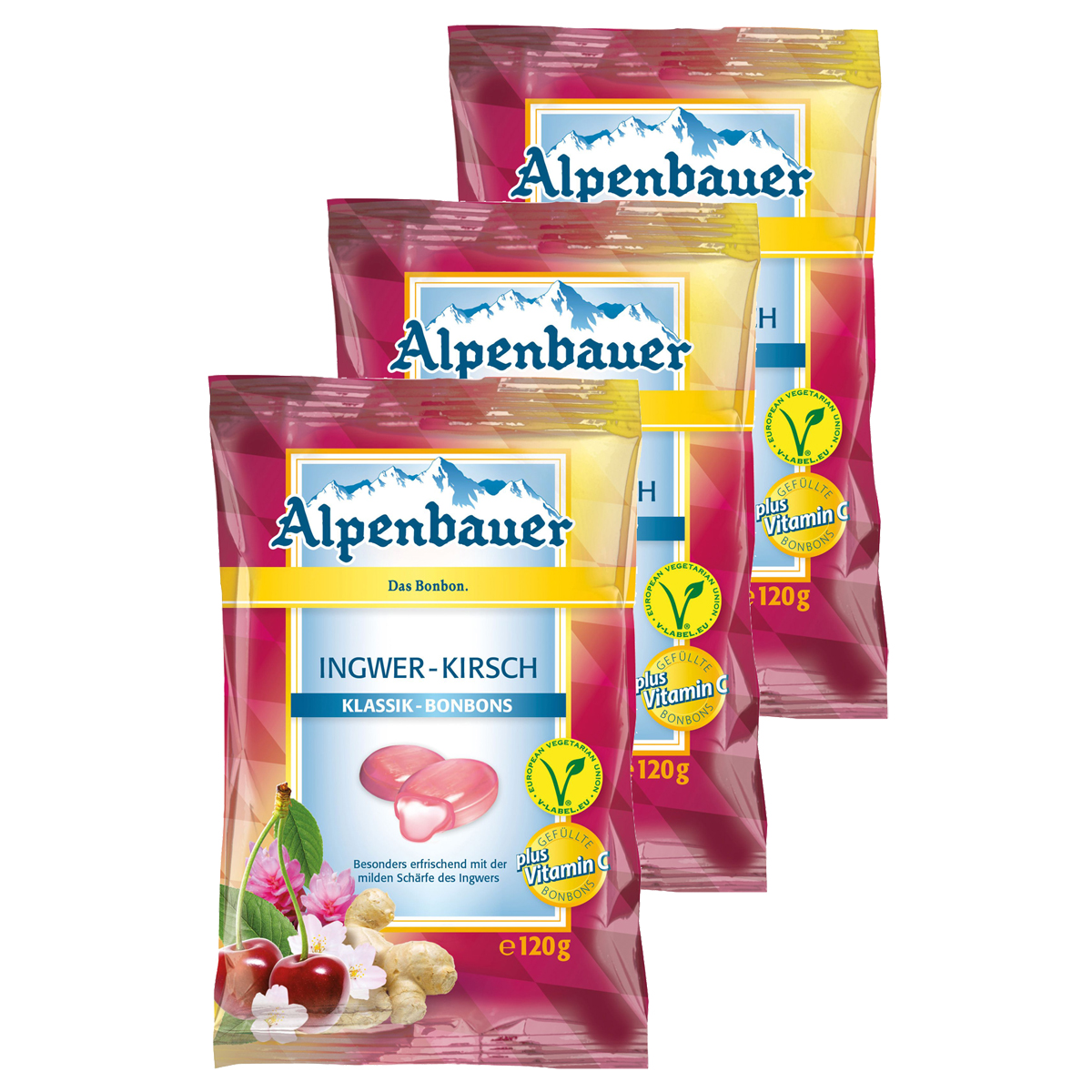 Alpenbauer Klassik Ingwer Kirsch Bonbons leicht Scharf 120g 3er Pack