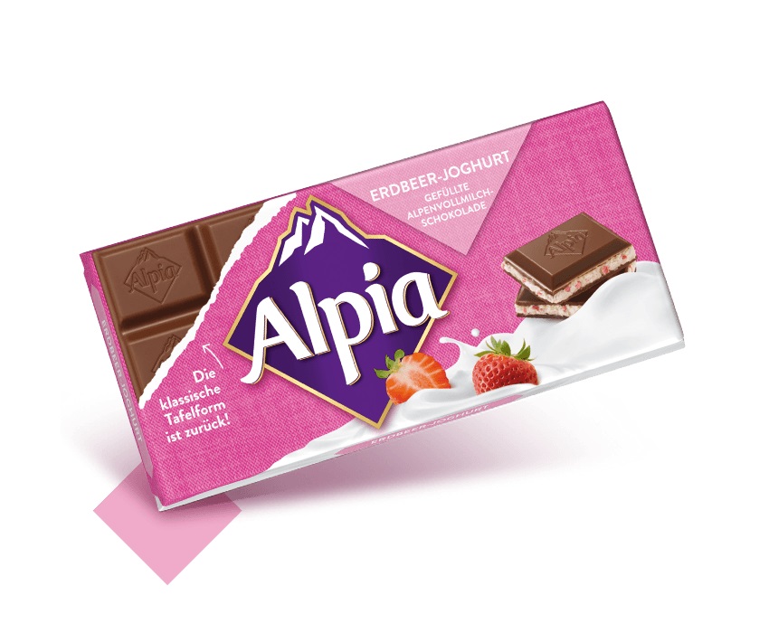 Alpia Erdbeer Joghurt mit Joghurtfüllung und Erdbeer Crisp 100g