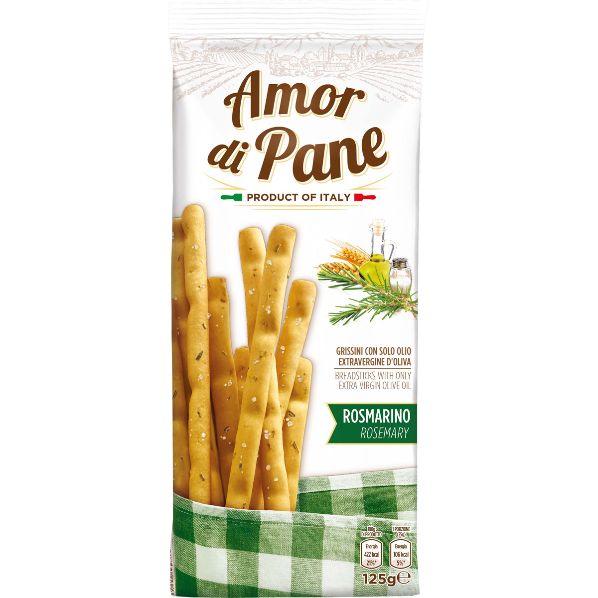 Amor di Pane knusprige Grissini mit Olivenöl und Rosmarin 125g