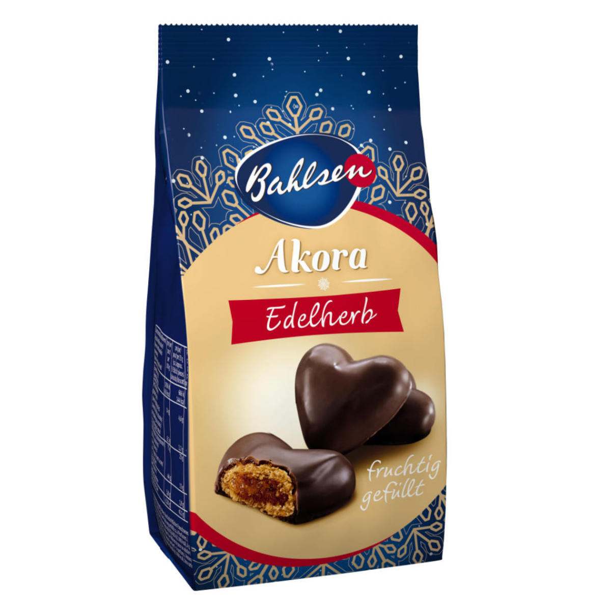 Bahlsen Akora Edelherb Lebkuchenherzen mit Frucht Füllung 150g 