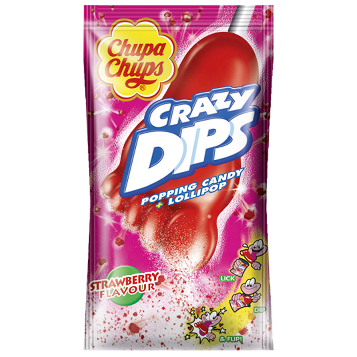 Chupa Chups Crazy Dips Strawberry Lolly prickelnde Knisterbrause 14g