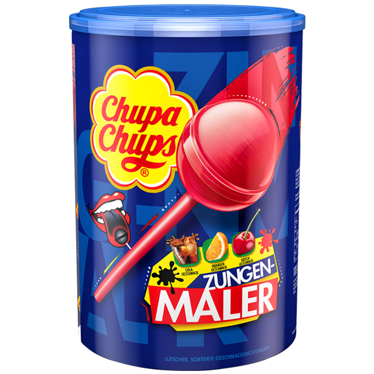 Chupa Chups Zungenmaler Kirsche Orange Cola fruchtig 100er 1200g