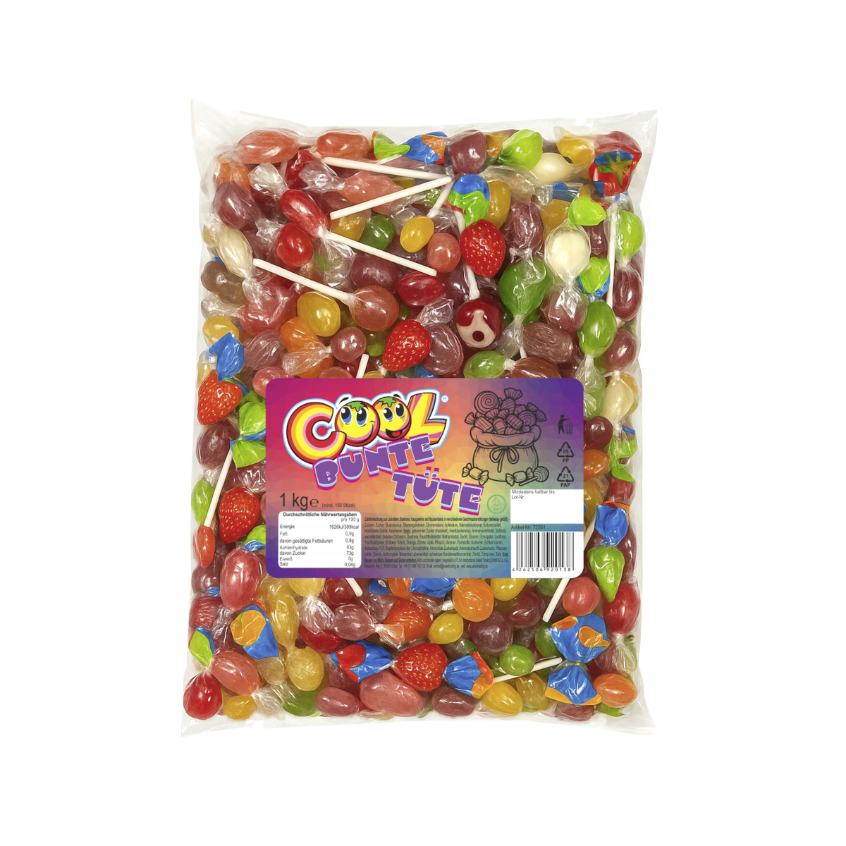 Cool Bunte Tüte Zufallsmischung aus Lutschern Bonbons Kaugummis 1000g