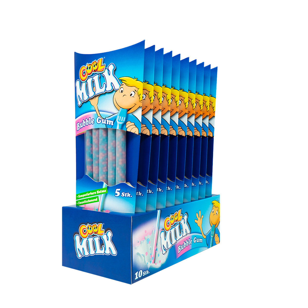 Cool Milk Trinkhalm Bubble Gum Kaugummi Frutti 5er 30g 10er Pack