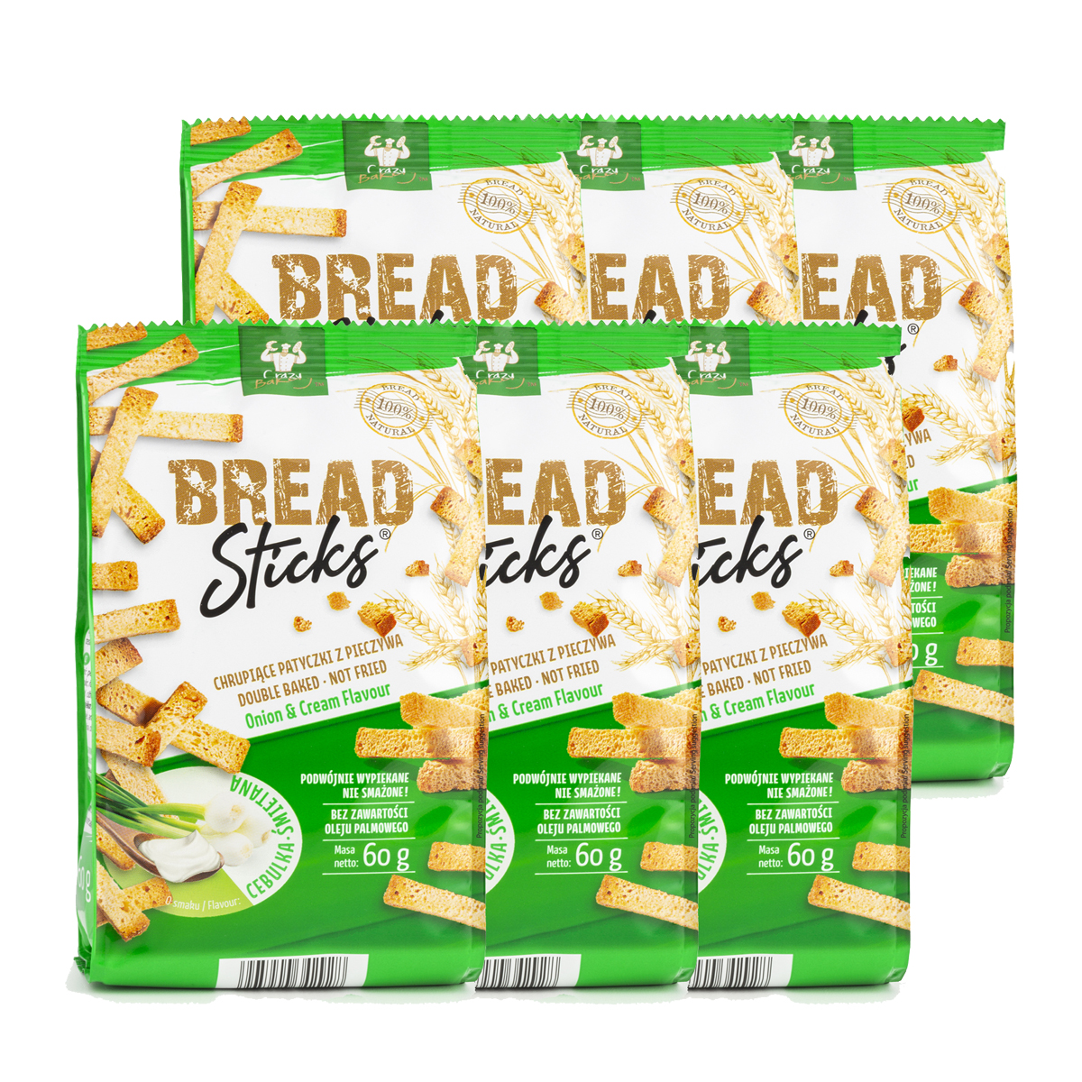 Crazy Bakery Bread Sticks mit den Zwiebel Cream Geschmack 60g 6er Pack
