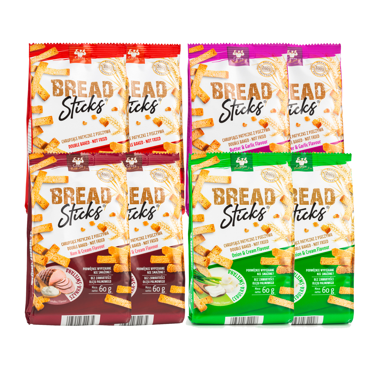 Crazy Bakery Bread Sticks Pizza Schinken Knoblauch Zwiebel 60g 8er