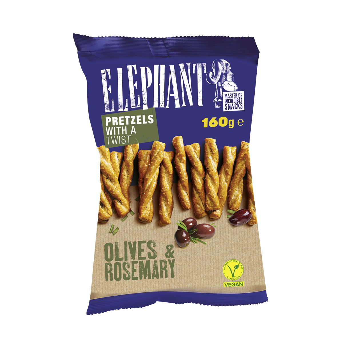 Elephant Twisted Pretzels Olive und Rosmarin Packung 160g