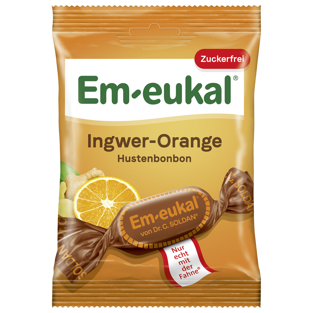 Em eukal Hustenbonbons Ingwer Orange einzeln gewickelt zuckerfrei 75g