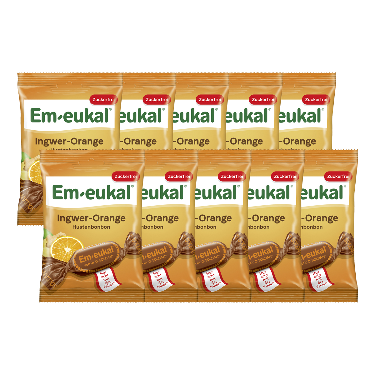Em eukal Hustenbonbons Ingwer Orange zuckerfrei 75g 10er Pack