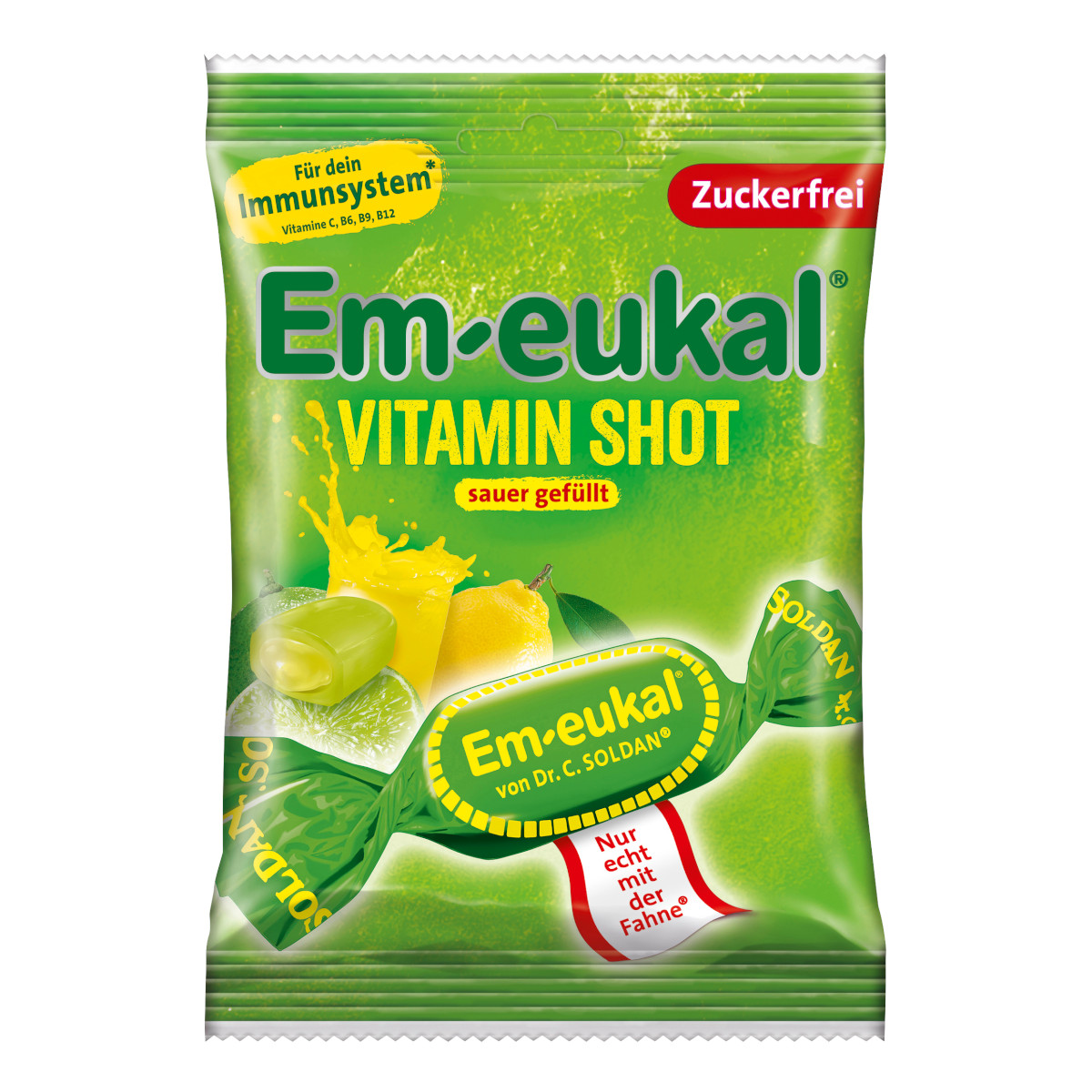 Em-eukal Vitamin-Shot sauer zuckerfrei gefüllte Fruchtbonbons 75g