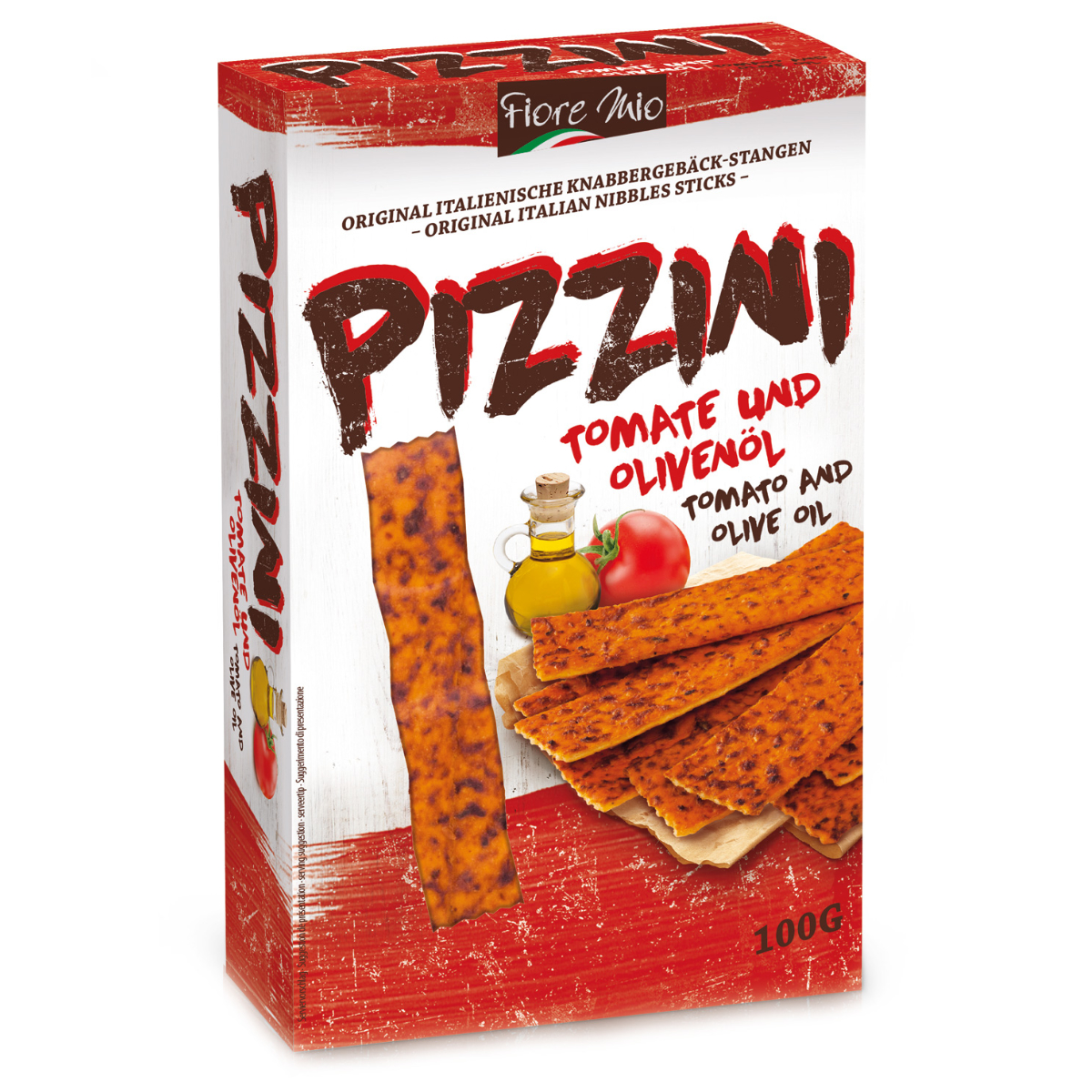 Fiore Mio Pizzini Knabbergebäck Stangen mit Tomate und Olivenöl 100g