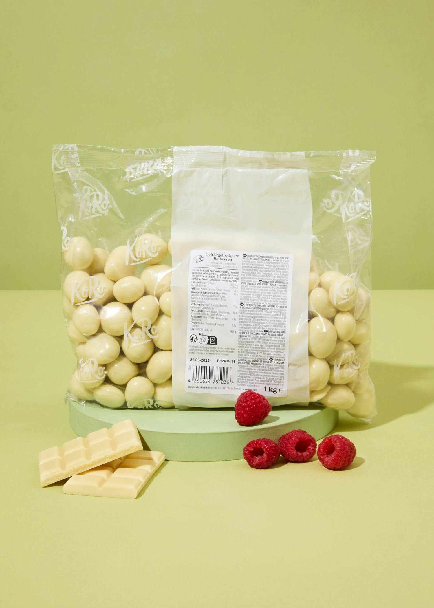 Freeze-dried raspberries in white chocolate 1kg
