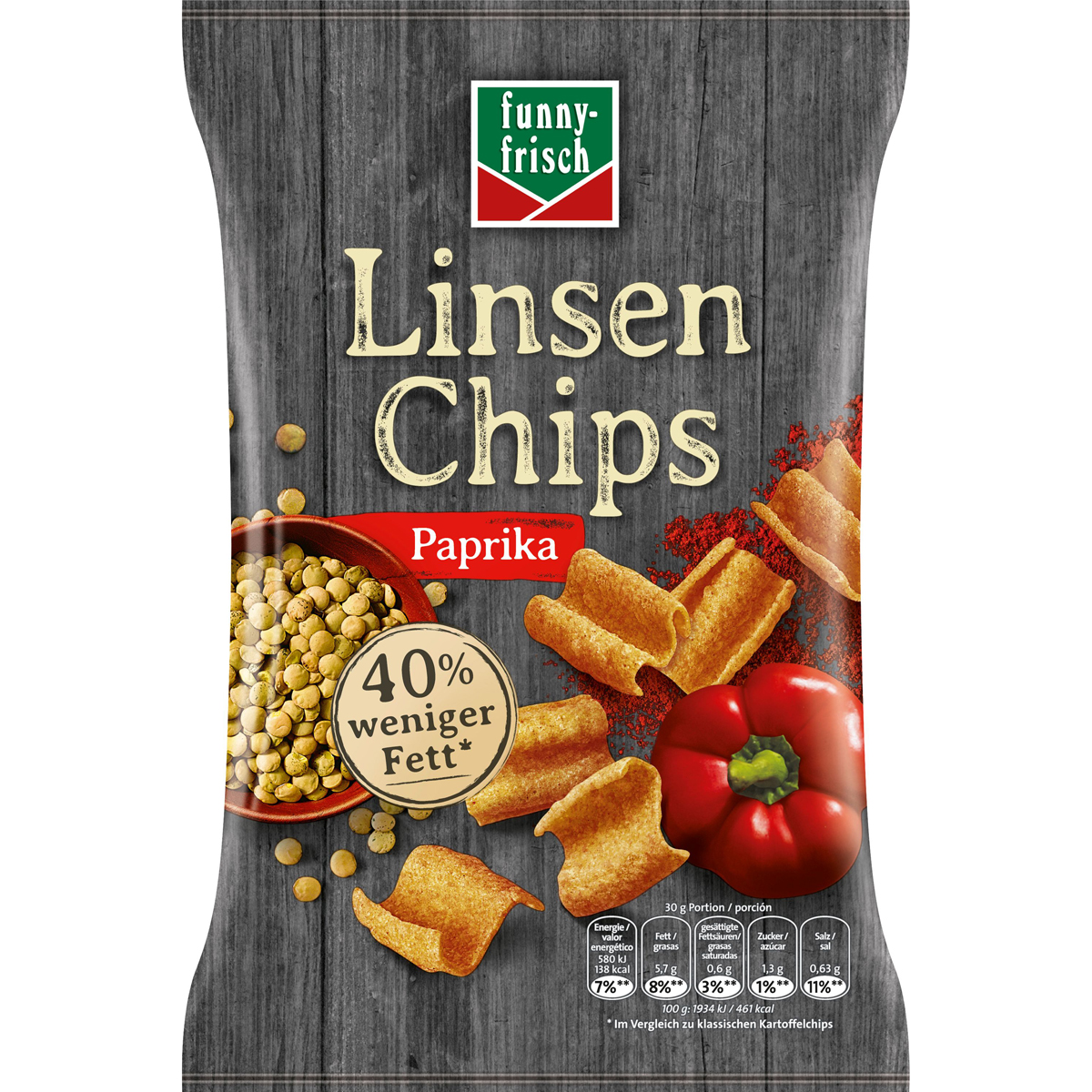 funny frisch Linsen Chips Paprika Style mit pflanzlichem Protein 90g