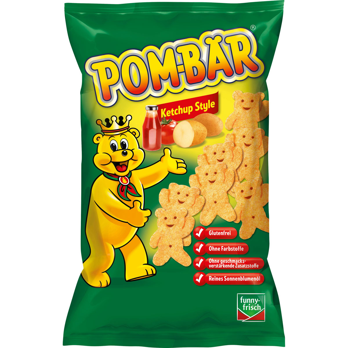 funny frisch Pom Bär Ketchup Kartoffelsnack glutenfrei vegetarisch vegan 75g