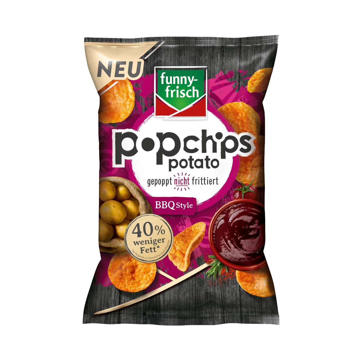 funny frisch Popchips BBQ Style Kartoffelsnack mit BBQ-Geschmack 80g