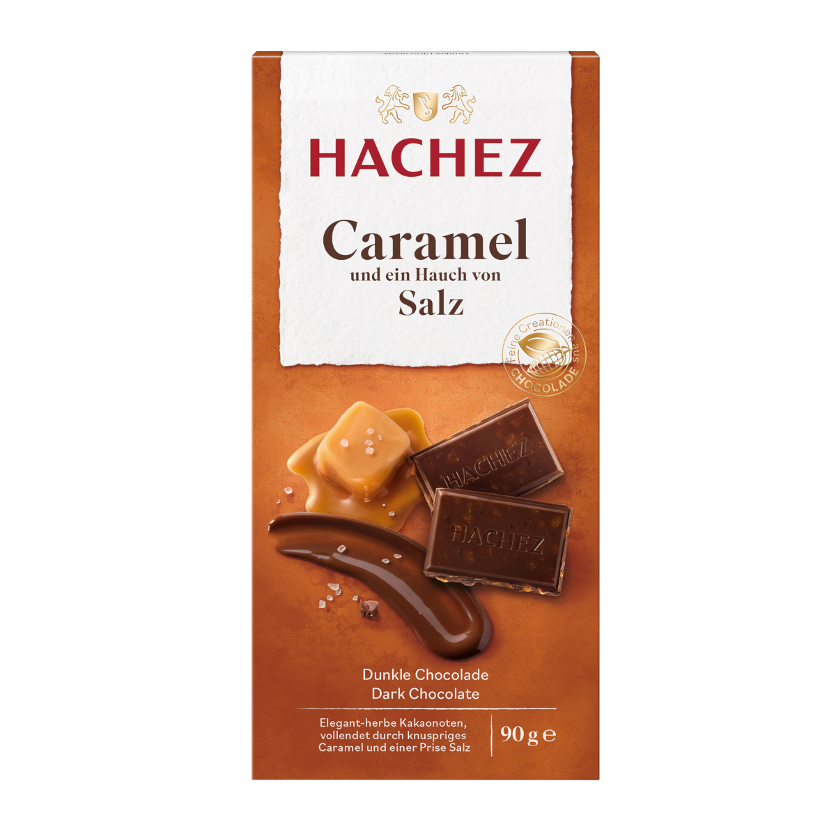 Hachez Caramel und ein Hauch von Salz Dunkle Schokoladentafel 90g