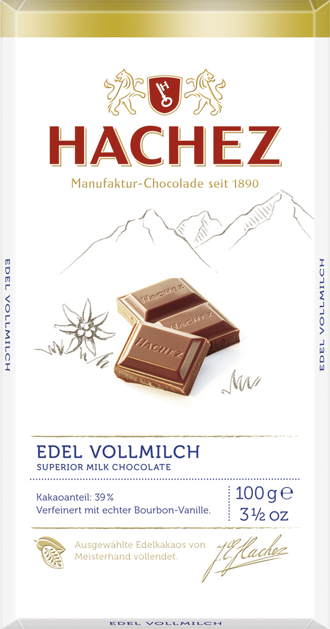 Hachez Edel Vollmilch Tafel Schokolade mit Bourbon Vanille 100g