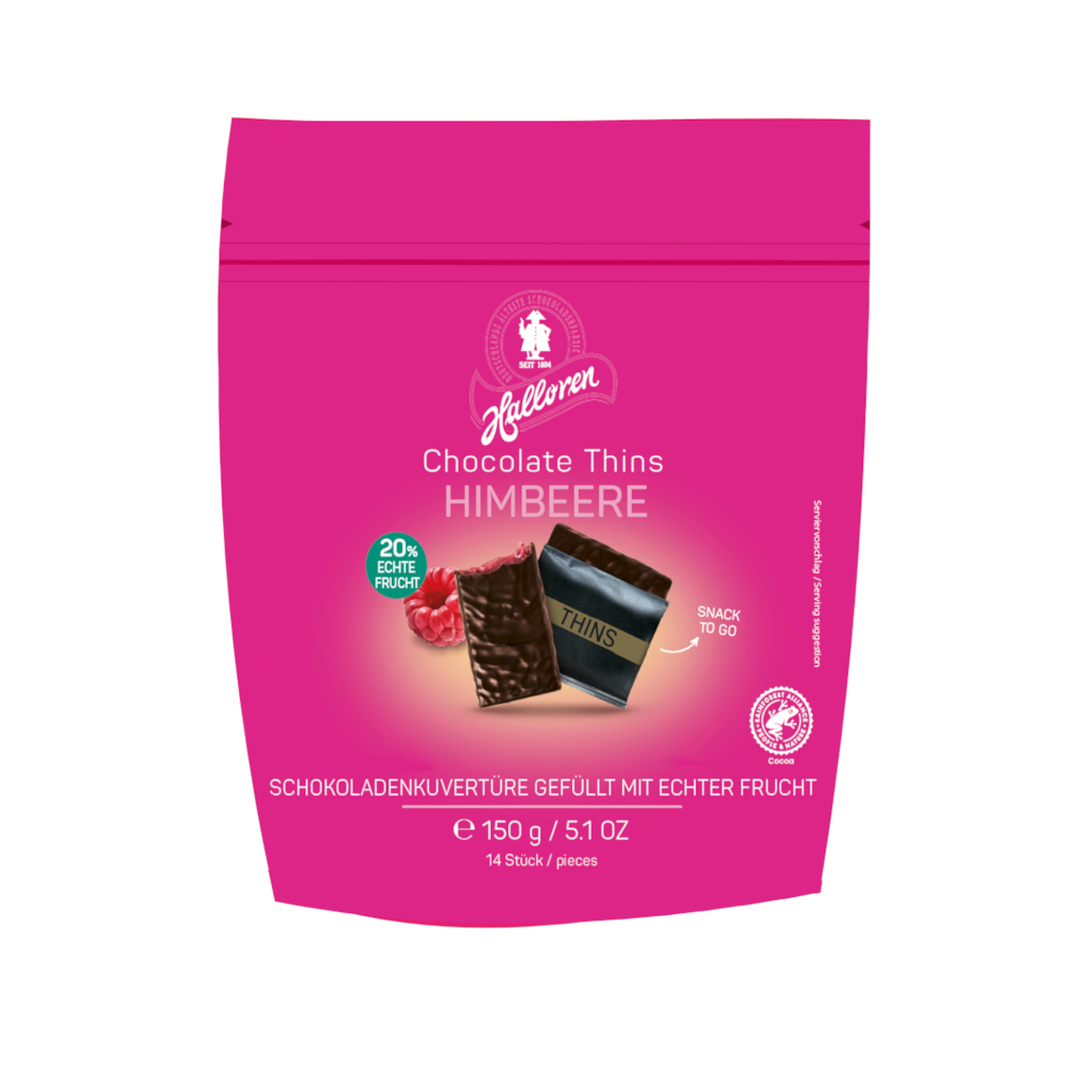 Halloren Chocolate Thins Raspberry mit Himbeerzubereitung Packung 150g
