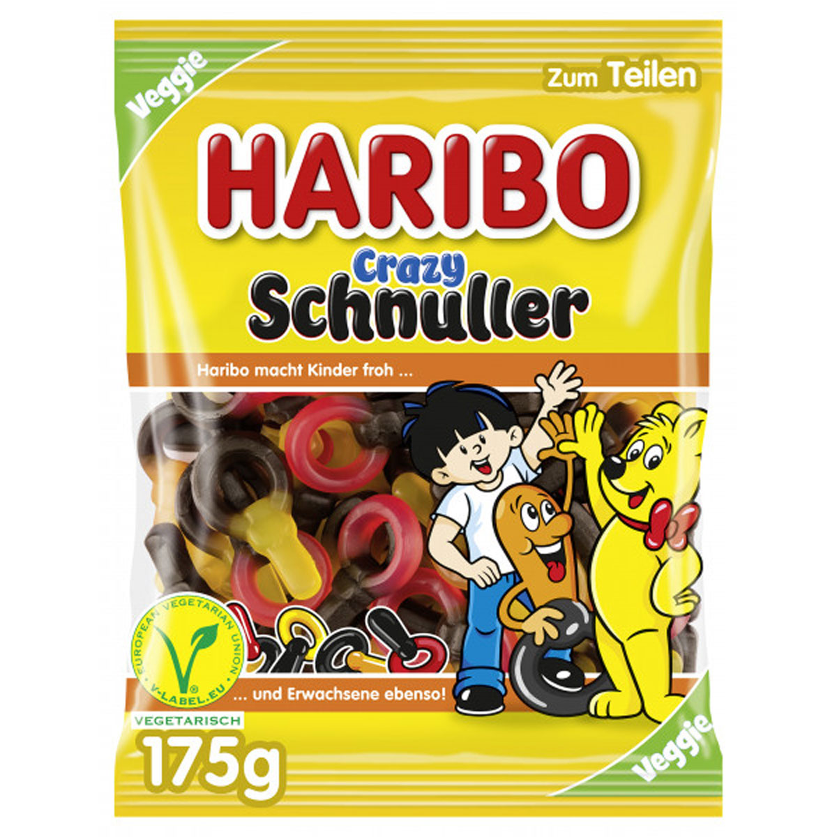 Haribo Crazy Schnuller aus Fruchtgummi und Lakritz veggie 175g
