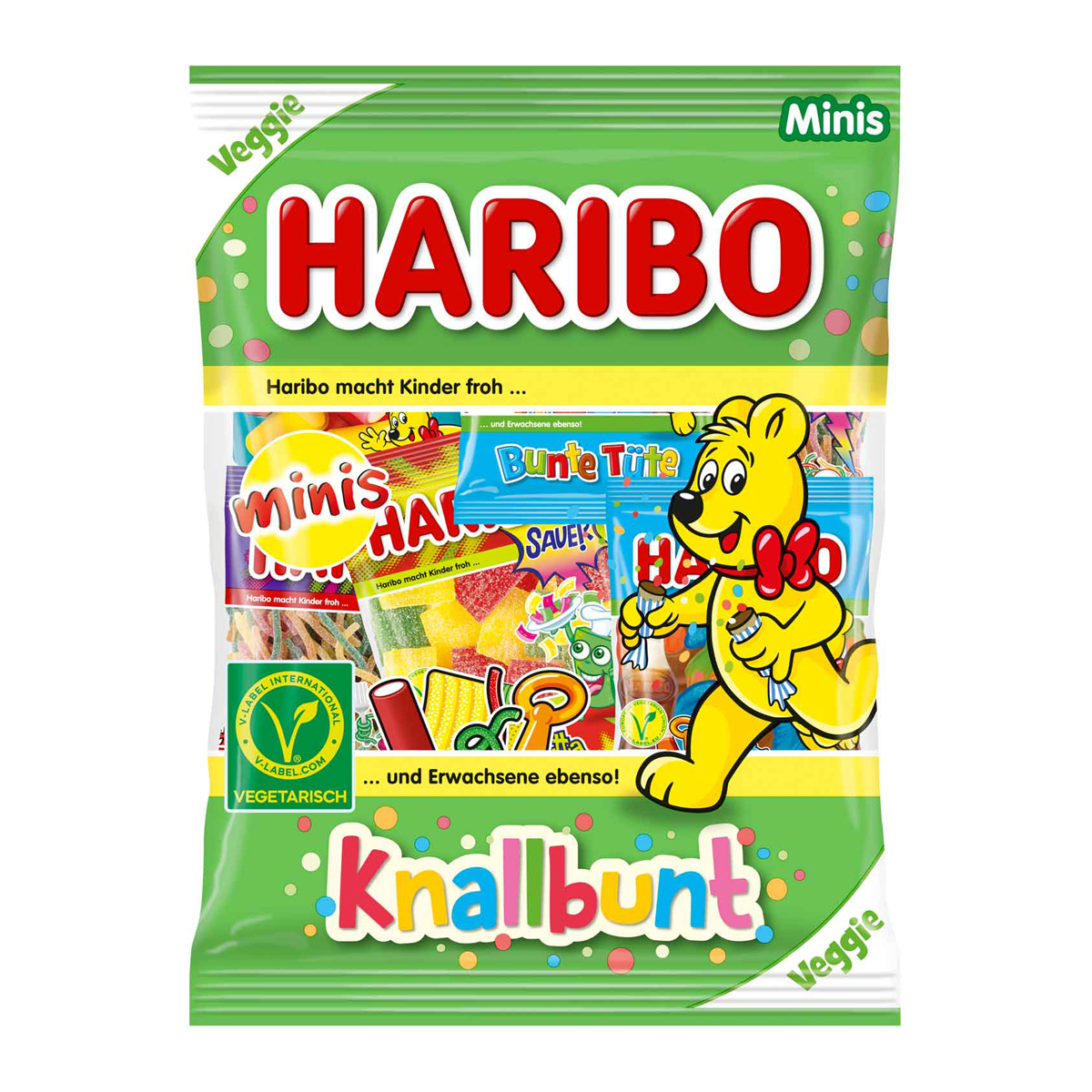 Haribo knallbunt minis veggie Fruchtgummipäckchen gemischt 230g