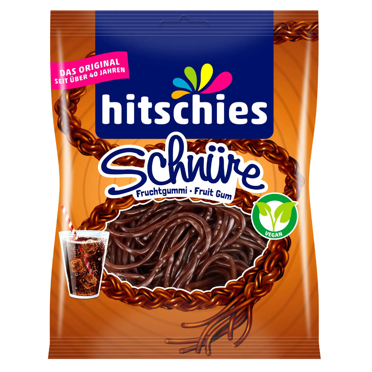 Hitschies Cola Schnüre Fruchtgummi mit spritzigem Colageschmack 125g