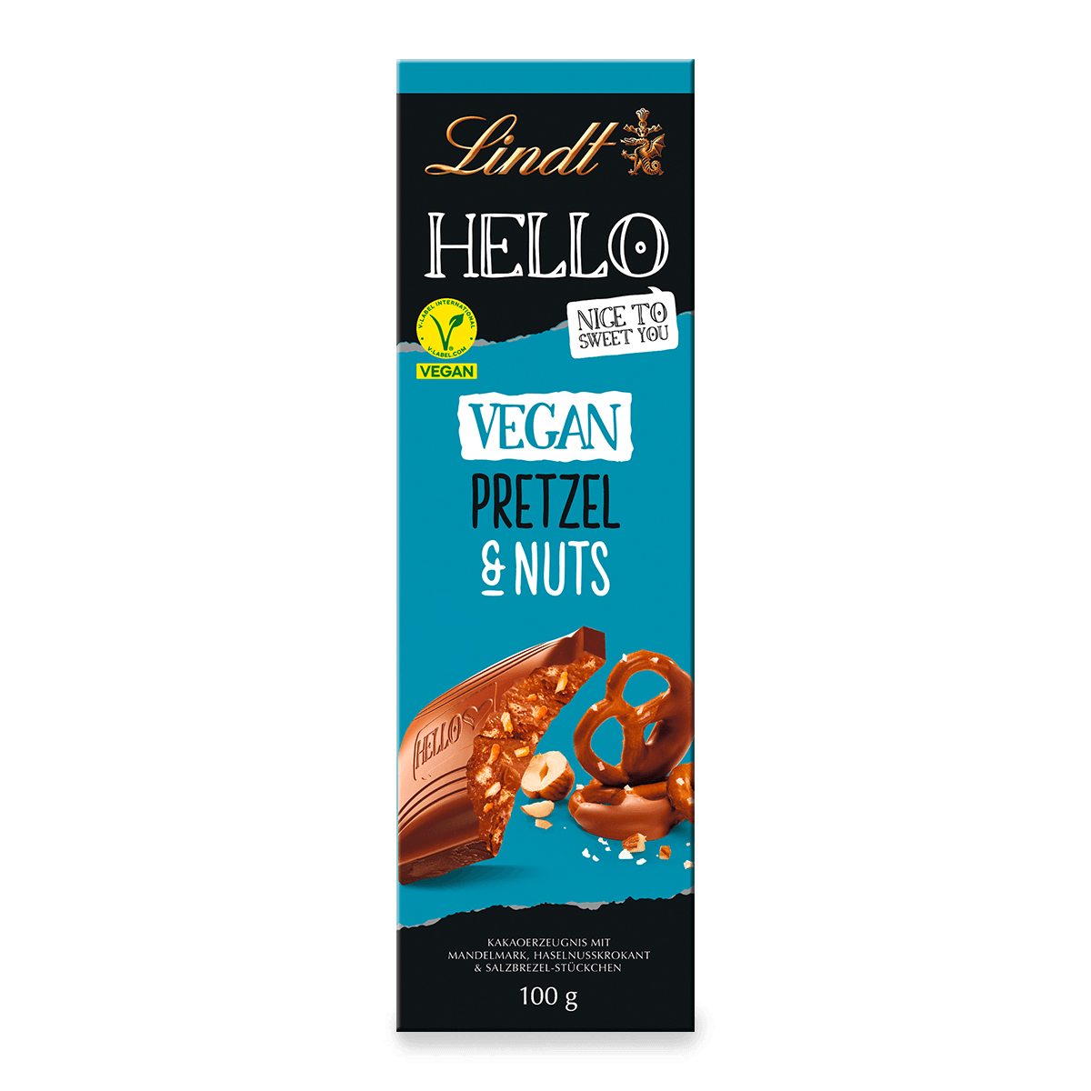 Lindt Hello Vegan Pretzel Nuts mit Haselnusskrokant salzig 100g