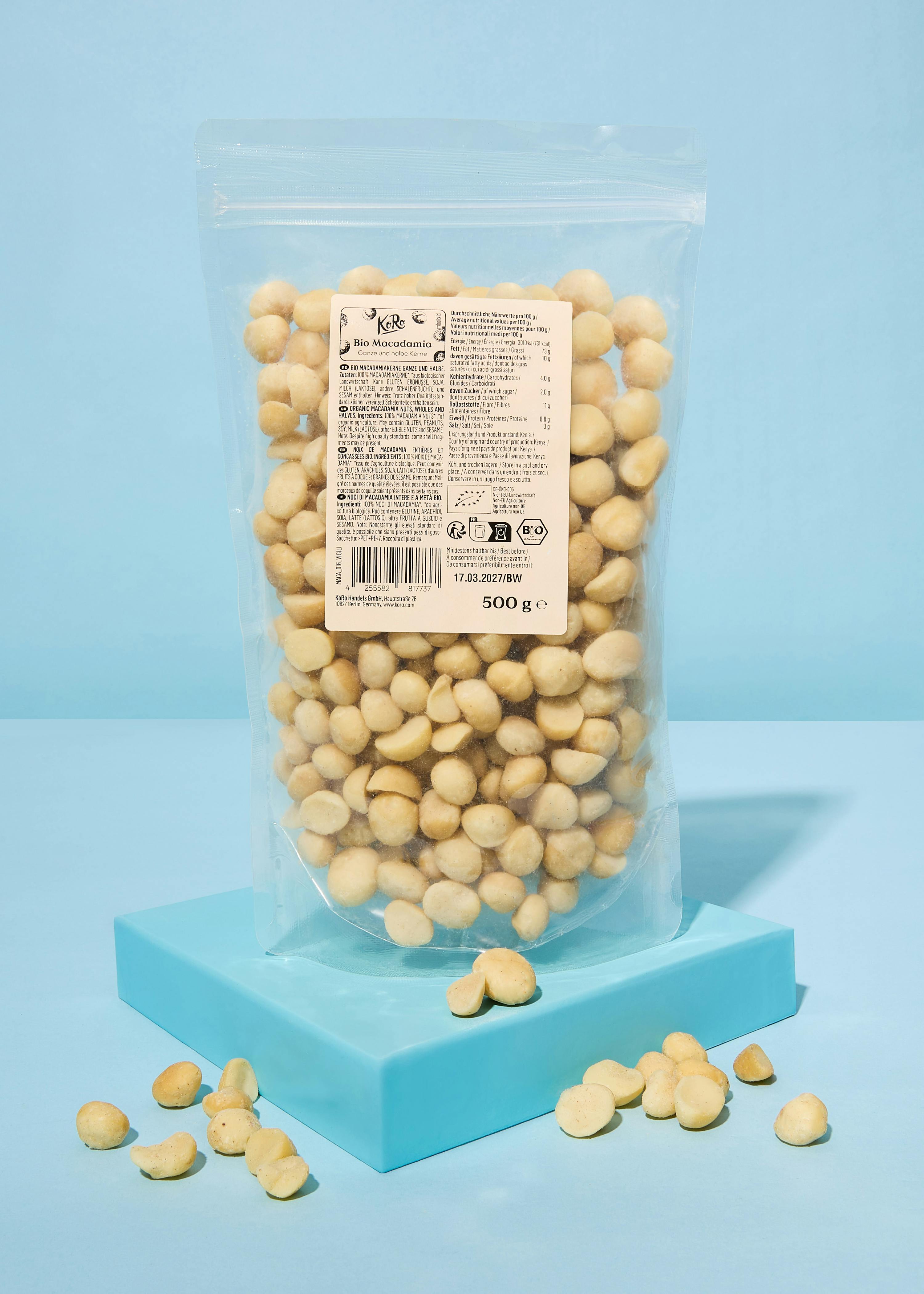 Organic macadamia nuts, wholes and halves 500g