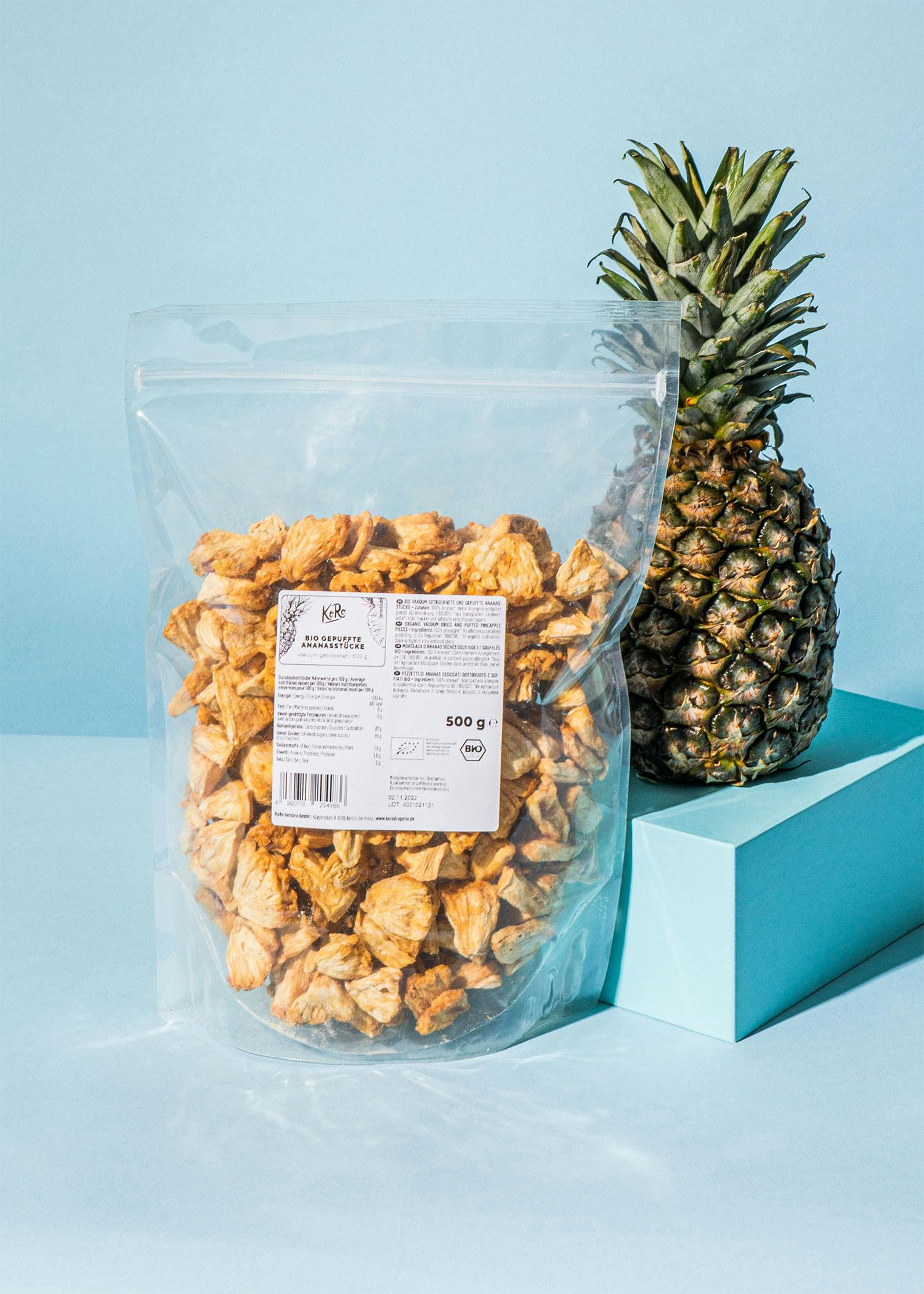 Organic puffed pineapple chunks 500g
