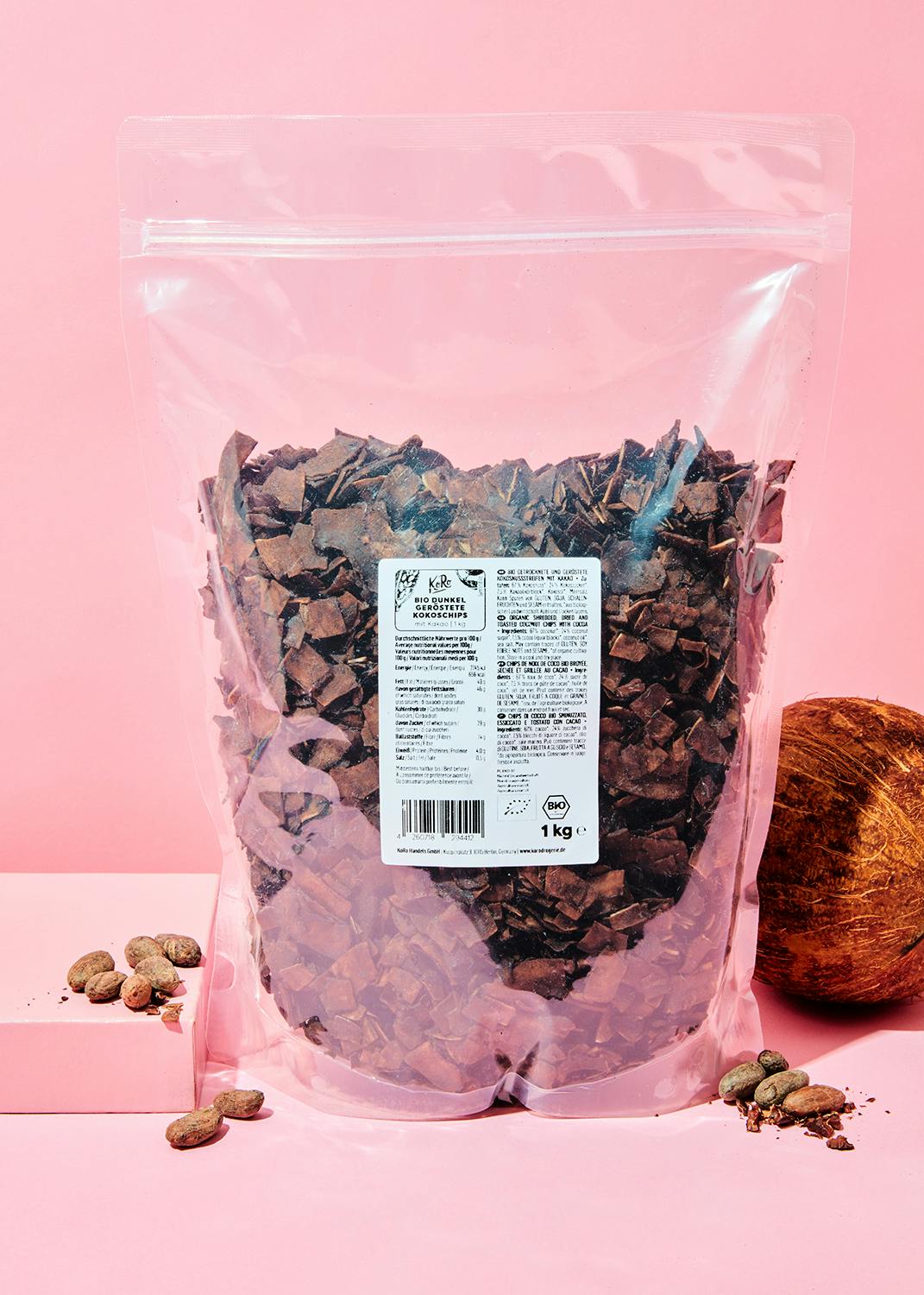 Organic roasted coconut chips with cocoa 1kg