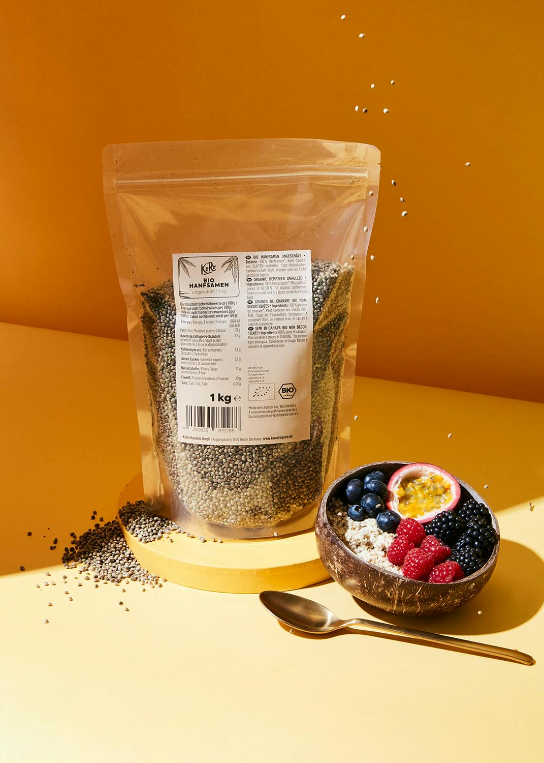 Organic unpeeled hemp seeds 1kg