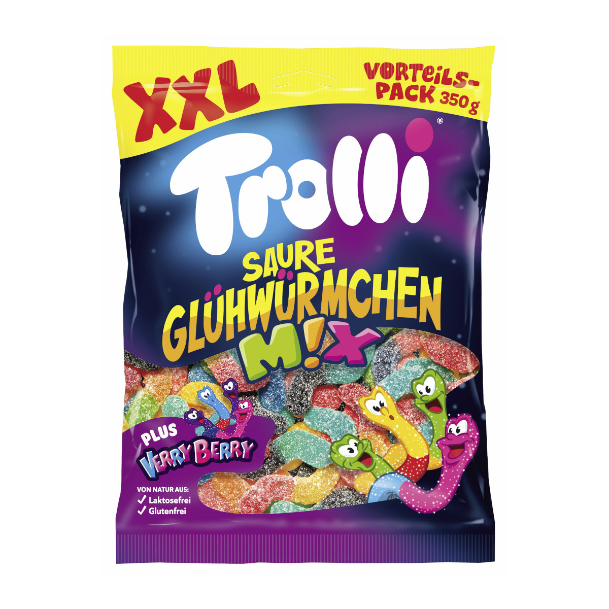 Trolli Sour Glow Worms Mix XXL Fruity-Sour Pack 350g
